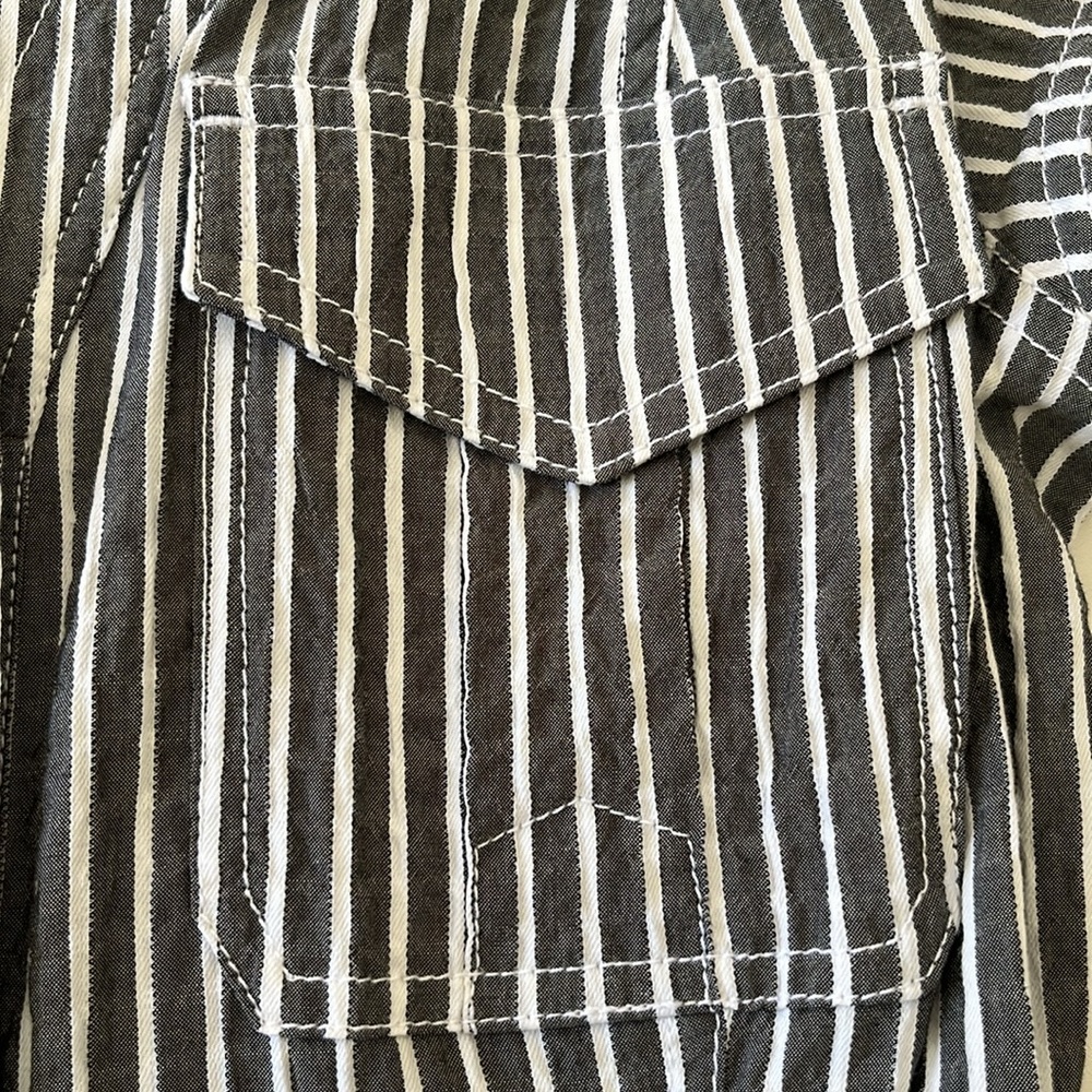 White House Black Market Gray and White Striped Utility Midi Dress - Picture 15 of 16